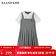 E·LAND KIDS海鹽少衣戀女童連衣裙25年夏季學(xué)院風(fēng)娃娃領(lǐng)百褶 Grey灰色/15 140 cm