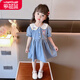 樂(lè )芭鼠女童連衣裙夏季2023新款兒童牛仔裙輕薄短袖女寶寶衣服小童公主裙 藍色 110 建議3-4歲 (身高105左右)