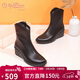 金利來(lái)（Goldlion）女鞋媽媽皮靴女秋冬時(shí)裝靴短筒絨布舒適坡跟短靴G613240122黑色37