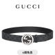 GUCCI古馳互扣式雙G搭扣腰帶4厘米寬[禮物] 黑色/灰色 90cm