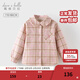 戴維貝拉（DAVE＆BELLA）中大童長(cháng)袖上衣加絨女童方格襯衫兒童襯衣秋冬新款小女孩衣服童裝 杏色格【現貨】 150 cm（建議身高140-150cm）
