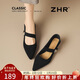 ZHR羊皮墊瑪麗珍女鞋優(yōu)雅金屬扣單鞋女復古絨面鞋子女BL713 黑色 37