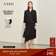 AMII女裝2026春季新款搭片假兩件撞料拼接連衣裙女七分袖中長(cháng) 黑色 L 165/88A