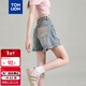 唐獅（TonLion）2024牛仔短褲女口袋編織毛邊短褲 淺牛仔藍 29 