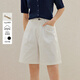 茵曼（INMAN）茵曼老錢(qián)風(fēng)松緊腰A字闊腿短褲26夏女裝新款高腰直筒褲子珍珠白26