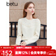 百圖betu女裝秋冬新款毛針織衫法式刺繡花朵長(cháng)袖毛衣女 米白 L