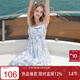 三彩2025夏季新款碎花吊帶裙無(wú)袖高腰連衣裙顯瘦A字裙長(cháng)裙度假M