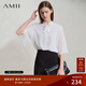 AMII女裝2025夏季新款優(yōu)雅通勤小立領(lǐng)喇叭袖綁帶雙層雪紡衫女 米白 L