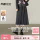 尚都比拉含綿羊毛通勤半身裙女冬季小個(gè)子保暖百褶A字裙高腰厚款毛呢裙子