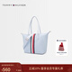 Tommy Hilfiger女裝拼色織帶休閑通勤外出旅行輕便大容量單肩手提包托特包 淺藍色C1O OS
