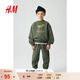 H&M2026春季新款童裝兒童男童衛衣和慢跑褲2件式套裝1296447 卡其綠/恐龍 130 130/64