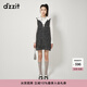 DZZIT地素連衣裙春秋季摩登少女V領(lǐng)金蔥粗花呢裙子女設計感 黑色 S