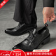 FDCP厚底增高德比鞋男款尖頭皮鞋男褶皺巫師鞋英倫風(fēng)翹頭黑色休閑男鞋 黑色 40