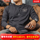 季言 高奢t恤純棉長(cháng)袖圓領(lǐng)印花 美式復古重磅上衣秋季打底衫男體恤 灰藍色 2XL