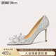 Lily Wei【怦然心動(dòng)】水晶蝴蝶結高跟鞋成人禮婚鞋女生日禮物送女友高級感 銀色【跟高8厘米】 37