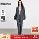 尚都比拉職場(chǎng)通勤面試西裝套裝女秋季雙排兩?？坶L(cháng)袖西服外套中腰微喇長(cháng)褲
