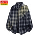 TUCANO美式復古格子襯衫男長(cháng)袖春季寬松慵懶風(fēng)休閑襯衣外套 藏青色 L 建議120-140斤