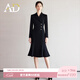 AD春季長(cháng)袖連衣裙女氣質(zhì)藍色職業(yè)裝西裝裙新款收腰包臀魚(yú)尾裙 黑色連衣裙 S