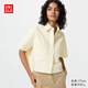 優(yōu)衣庫女裝牛仔箱型襯衫/半袖水洗產(chǎn)品襯衣26春夏新款483877 30 淺米色 M