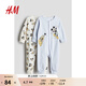 H&M【迪士尼系列】童裝男嬰女?huà)脒B體衣卡通長(cháng)袖長(cháng)褲爬服1092245 淺藍色/Mickey Mouse 80cm 80/48