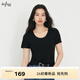 伊芙麗（eifini）朱珠代言【彈力面膜t】白色短袖U領(lǐng)T恤女上衣2026春季新款 黑色 合身大U領(lǐng) M 110-120斤