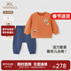 英氏（YEEHOO）【商場(chǎng)同款】?jì)和籽b春夏男童衣褲套衛衣牛仔褲套裝2025新款 山谷橙上衣+牛仔藍褲子 80 cm