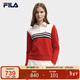 FILA 斐樂(lè )官方女子編織衫2025冬季時(shí)尚休閑拼色舒適翻領(lǐng)毛衣