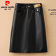 皮爾卡丹（pierre cardin）海寧真皮皮裙女2026新款秋冬季時(shí)尚綿皮短裙高腰顯瘦包臀半身裙 8902#黑色 4XL