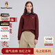 暇步士（Hush Puppies）【新年馬上旺】女裝冬季簡(jiǎn)約基礎款加絨圓領(lǐng)套頭衛衣 醇酒紅 L