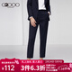 G2000女裝21春秋新款西裝長(cháng)褲豎條紋直筒休閑窄腳高腰西褲工裝褲 藏青色/79 XS /32