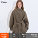 fano studios范洛Fano 49羊毛慵懶松弛感系帶立領(lǐng)設計牛角扣毛呢短外套女2025 茶褐色第二批 S