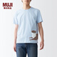 MUJI 男式天竺編織印花T恤男士短袖打底衫男款上衣 亞洲小爪水獺 S (165/84A)