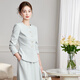 百顏西裝套裝女時(shí)尚通勤設計感主持人正裝套裙講師西服春秋新款職業(yè)裝 灰藍色上衣 M