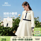英氏（YEEHOO）女童連衣裙兒童裙子中大童裝娃娃領(lǐng)長(cháng)裙學(xué)院風(fēng)淑女春裝 米白 150