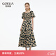 歌莉婭印花連衣裙女出游穿搭2025新款漂亮方領(lǐng)長(cháng)裙1E5R4K820 1DD黑金手繪橘子花 M