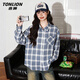 唐獅（TonLion）長(cháng)袖襯衫女裝春秋季韓版潮流開(kāi)衫外套格子襯衣寬松百搭女士上衣服