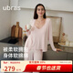 ubras軟綿綿帶杯墊吊帶開(kāi)衫長(cháng)褲薄絨女款舒服蕾秋冬睡衣家居服 吊帶開(kāi)衫褲子-柔霧粉色 M