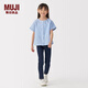 MUJI大童 棉麻 短袖 罩衫T恤 男童女童 25年夏季  童裝 CB1N4A5S 藍色條紋 110 /56A