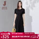 經(jīng)典故事（JANE STORY）高端精致連衣裙女2024夏季新款端莊大方正式場(chǎng)合長(cháng)裙壓褶純色裙子 黑色 M