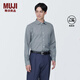 MUJI 男式 免熨燙 半寬角領(lǐng)長(cháng)袖襯衫 男裝 襯衣 格子 純棉全棉 深藏青色格紋 L(175/100A)