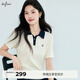 伊芙麗朱珠代言POLO領(lǐng)撞色繡花百搭薄款短袖針織衫2025夏季新款 米白 POLO領(lǐng) S