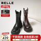 百麗（Belle）復古彈力靴女冬季新款商場(chǎng)款粗跟增高顯瘦彈力短靴E5E1DDZ5 黑色 36