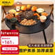 原始人圍爐煮茶燒烤爐家用室內烤火爐套裝戶(hù)外燒烤桌取暖盆木炭燒烤架 加大號加厚桌面圍爐【配7件套+5斤炭+鑄鐵壺】