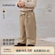 babylove寶寶褲子秋冬季休閑長(cháng)褲燈芯絨保暖純色百搭兒童外出直筒褲 米棕色 80