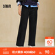 森馬休閑褲女冬季抓絨分割松緊腰寬松長(cháng)褲顯腿長(cháng)簡(jiǎn)約慵懶風(fēng)闊腿褲 黑色90001 M