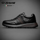 Q ZHIHE品牌男鞋春季新款真皮休閑皮鞋男士百搭厚底潮鞋低幫防滑休閑鞋 黑色【正品男鞋】 43 (265mm)
