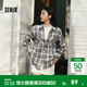 森馬（Semir）長(cháng)袖襯衫女春季中長(cháng)款oversize翻領(lǐng)落肩格紋上衣女生復古襯衣 白色調00411 S (155) /80A