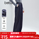 百圖（betu）女裝2025年冬季新款休閑褲抓絨仿牛仔撞色跡線(xiàn)松緊腰褲子2510X03 深牛仔藍 L