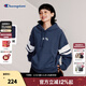 Champion冠軍衛衣女秋季新款韓系甜美少女感粉色連帽加絨加厚拼色上衣 深藍色 M