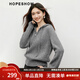 紅袖（hopeshow）高級感針織衫2025冬季新款女裝花樣元寶針?lè )ǔ槔K連帽拉鏈毛衣外套 煙灰056 L